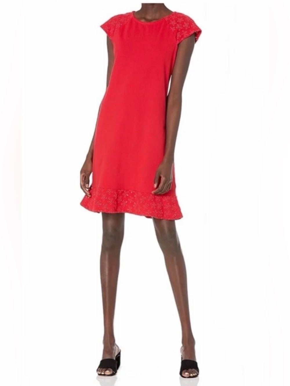 Tommy Hilfiger Red Pique Eyelet Flounce Hem Cap Short Sleeve Dress XL